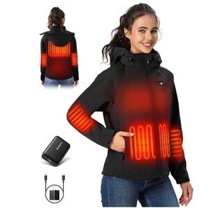 Heated Jacket 16000 mAh Battery Pack Lightweight Water-Resistant Slim Black Coat